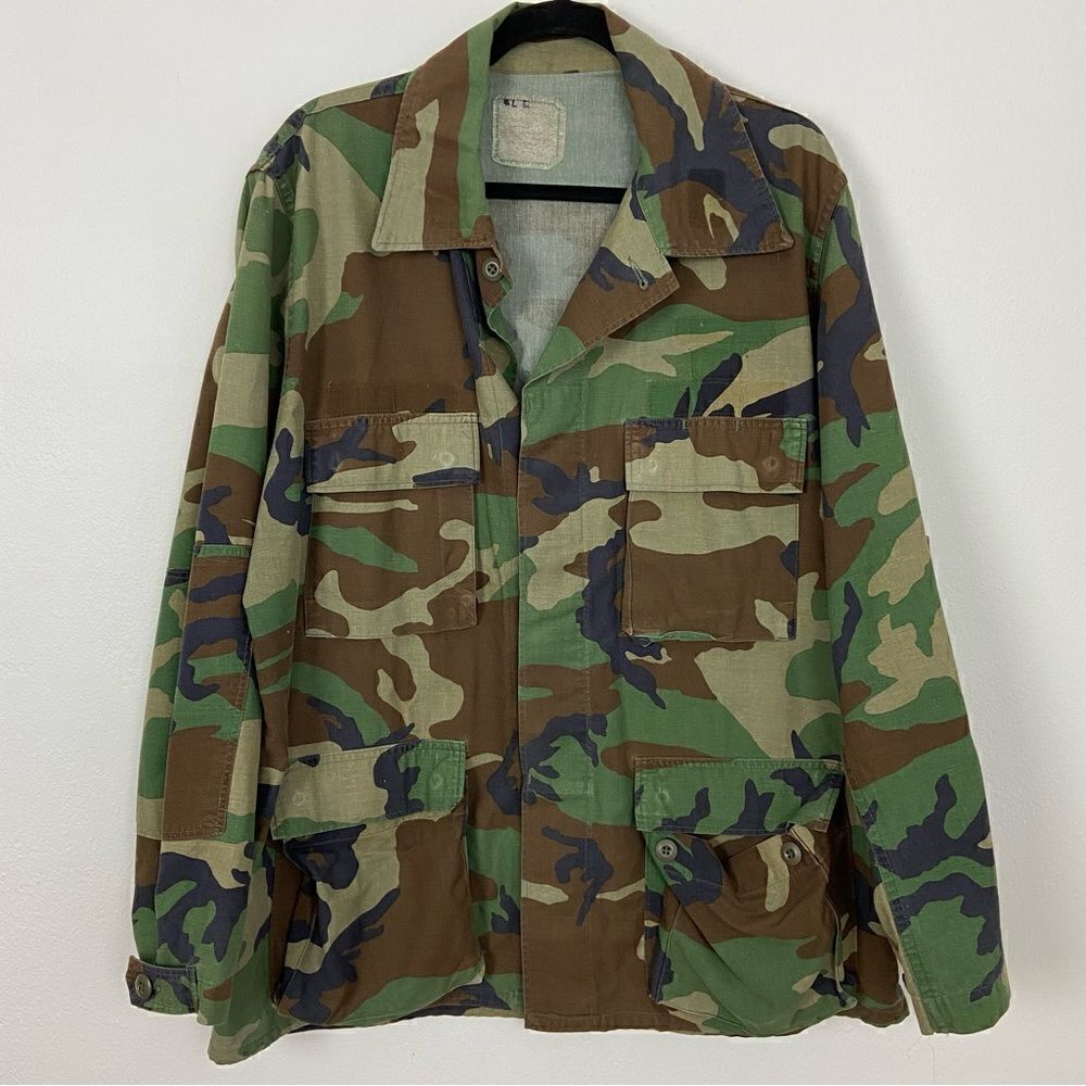 BDU Shirt Retired Woodland Camouflage Cargo Tactical Hunting Military Size Large